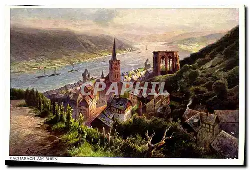 Moderne Karte Bacharach am Rhein Bacharach est une ancienne petite ville pleine de particularites dominee par