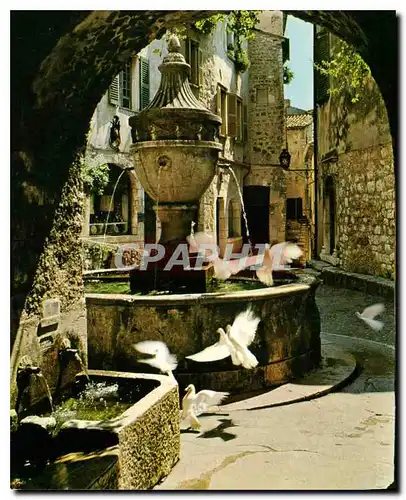 Moderne Karte Cote d'Azur French Riviera Saint Paul Alpes Maritimes Colombes devant la fontaine provencale