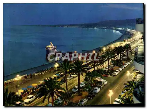 Moderne Karte Au soleil de la Cote d'Azur Nice Promenade des Anglais de nuit