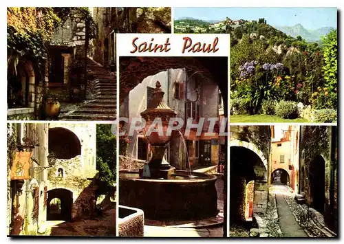 Cartes postales moderne La Cote d'Azur St Paul de Vence Montee de l'Eglise Vue generale Le Portail La Fontaine rue Pitto