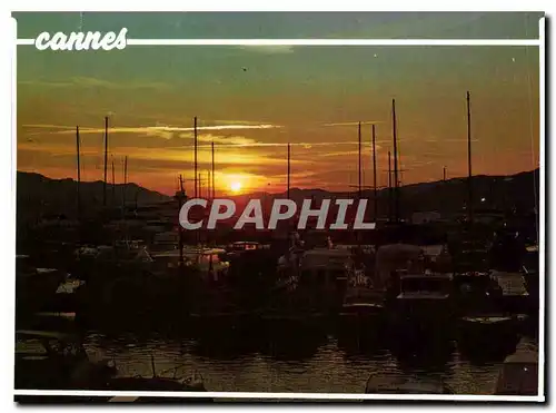 Moderne Karte Cote d'Azur Cannes Coucher de soleil sur le Port Sunset on the port