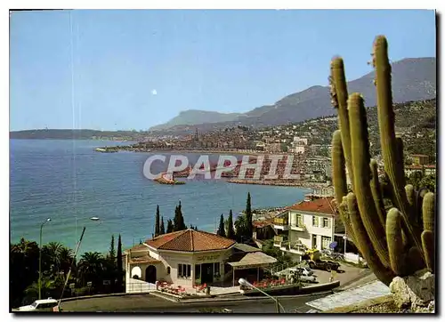 Moderne Karte Menton Vue generale sur le Nouveau Port et la Vieille prise de la Frontiere Franco Italienne