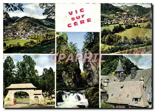 Cartes postales moderne Vic sur Cere Vues generales Entree du camping Le pas de Cere L'eglise