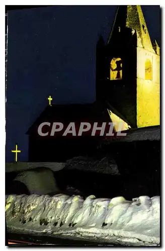 Cartes postales moderne Huez Isere l'eglise la nuit