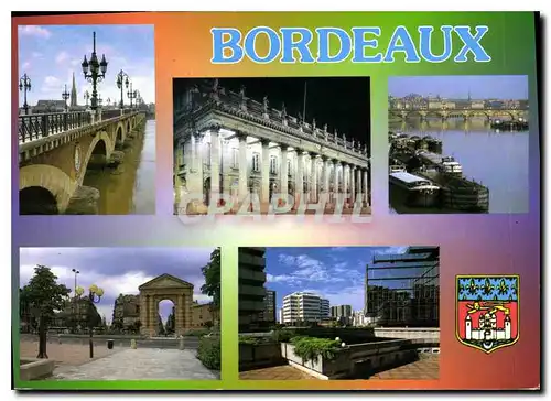 Cartes postales moderne Aquitaine Bordeaux Le Pont de Pierre la facade du Grand Theatre Illuminee 1773 1780 Peniches ama