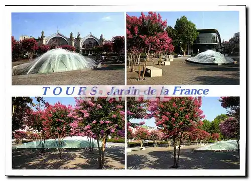 Cartes postales moderne Tours Indre et Loire la Gare Place Marechal Leclerc et le Jardin Leonard de Vinci le Centre Inte