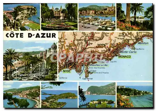 Cartes postales moderne Cote d'Azur Monaco Monte Carlo Menton Beaulieu Nice Villefranche Cap Ferrat Eze Mer Cap d'Ail