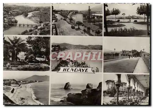 Cartes postales moderne Hendaye de G a D Pont International la Frontiere Franco Espagnole Fontarabie Jardin au fond le c