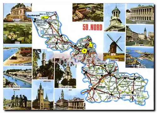 Cartes postales moderne Nord Prefecture l'Ille sous Prefectures Avesnes Cambral Doual Dunkerque Valencienne Patrie du Ma