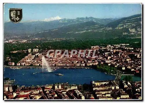 Moderne Karte Geneve vue aerienne de la Ville et le Mont Blanc