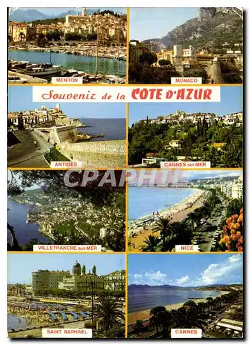 Moderne Karte Souvenir de la Cote d'Azur Menton Monaco Antibes Cagnes sur mer Villefranche sur mer Nice Saint