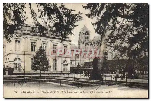 Cartes postales Bourges L'Hotelde Ville et la Cathedrale a travers les arbres