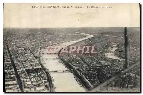 Cartes postales Lyon et ses Environs vus en Aeroplane Le Rhone La Saone Avion