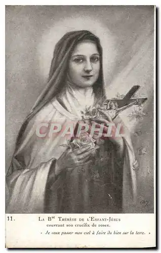 Cartes postales La B Therese de L'Enfant Jesus couvrant son crucifix de roses