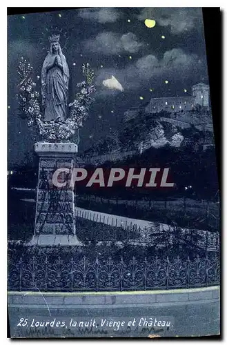 Cartes postales Lourdes la nuit Vierge et Chateau