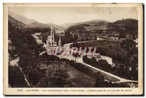 Cartes postales Lourdes vue Plongeante sur l'esplanade la Basilique et la vallee du Gave