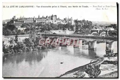 Cartes postales La Cite de Carcassonne vue d'ensemble prise a l'Ouest aux bords de l'Aude