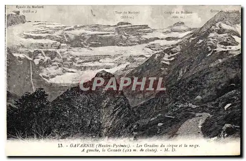 Ansichtskarte AK Gavarnie Hautes Pyrenees les grandins du cirque et la meige a gauche la cascade