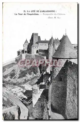 Cartes postales La Cite de Carcassonne la tour de l'Inquisition Perspective du Chateau