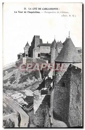 Ansichtskarte AK La Cite de Carcassonne la tour de l'Inquisition Perspective du Chateau