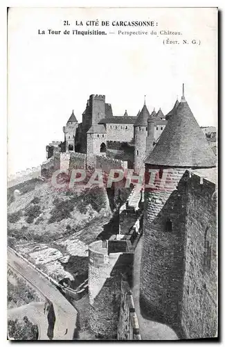 Cartes postales La Cite de Carcassonne la tour de l'Inquisition Perspective du Chateau
