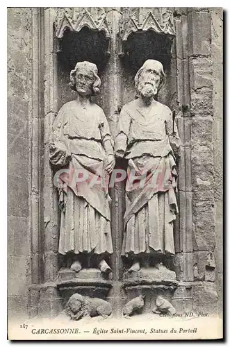 Ansichtskarte AK Carcassonne Eglise Saint Vincent Statues du Portail