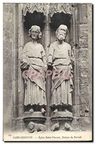 Cartes postales Carcassonne Eglise Saint Vincent Statues du Portail