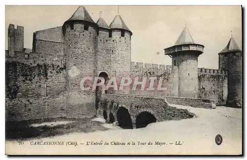 Ansichtskarte AK Carcassonne Cite L'Entree du Chateau et la Tour du Major