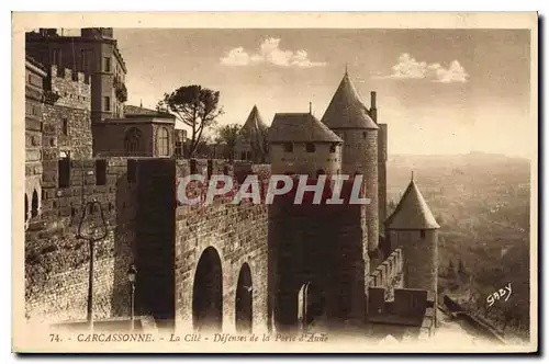 Ansichtskarte AK Carcassonne La Cite Defenses de la Porte d'Aude