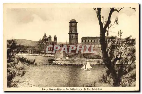 Ansichtskarte AK Marseille La Catherdale et le Fort Saint Jean