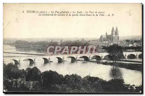 Cartes postales Tours La Vue generale La Loire Le Pont de pierre La Cathedrale St Gatien et la parlie Nord Ouest