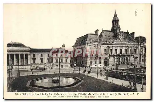 Cartes postales Tours I et L le Palais de Justice l'Hotel de Ville et la Place cote Sud