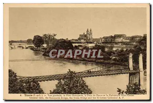 Cartes postales Tours I et L vue generale le Pont Bonaparte le Pont de Pierre et la Cathedrale Saint Gatien