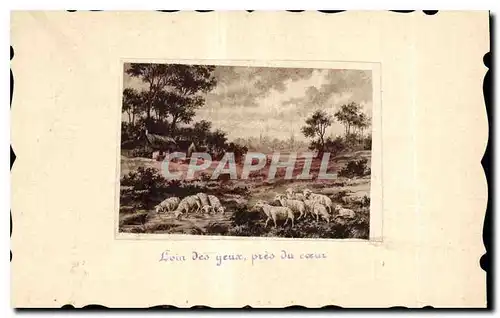 Cartes postales Loin des yeux pres du c�ur Moutons Agneaux