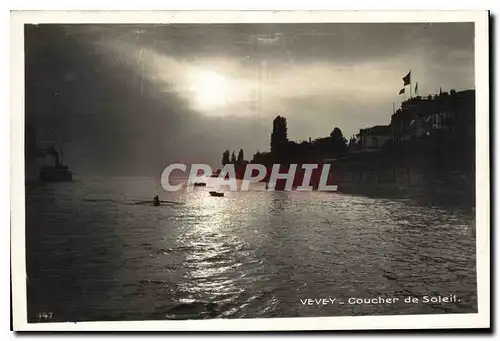 Ansichtskarte AK Vevey Coucher de Soleil