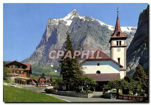 Cartes postales Grindelwald Kirche mit Wetterhorn