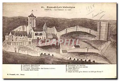 Cartes postales Eure et Loir historique Dreux Le Chateau en 1562