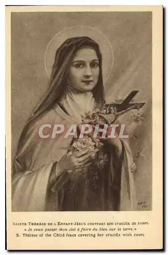 Cartes postales Sainte Therese de l'Enfant Jesus couvrant son crucifix de roses