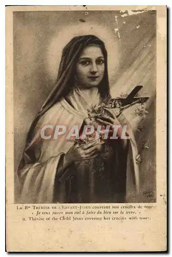Ansichtskarte AK La B Therese de L'Enfant Jesus couvrant son crucifix de rose