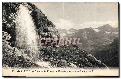 Cartes postales Gavarnie Chemin du Pimene Cascade et vue sur le Taillon