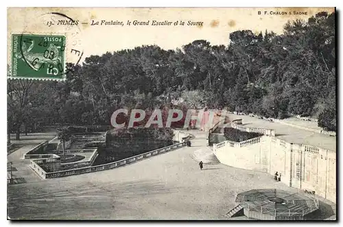 Cartes postales Nimes La Fontaine le Grand Escalier et la Source