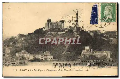 Cartes postales Lyon la Basilique et l'Ascenseur de la Tour de Fourviere