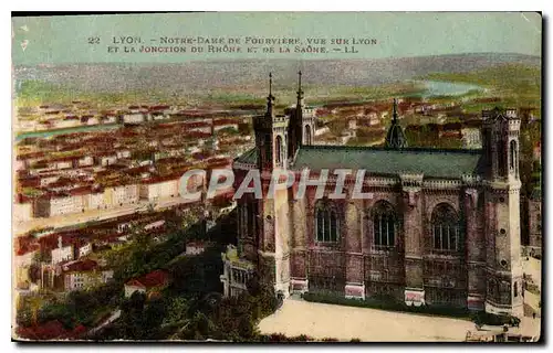 Cartes postales Lyon Notre Dame de Fourviere vue sur Lyon et la Jonction du Rhone et de la Saone