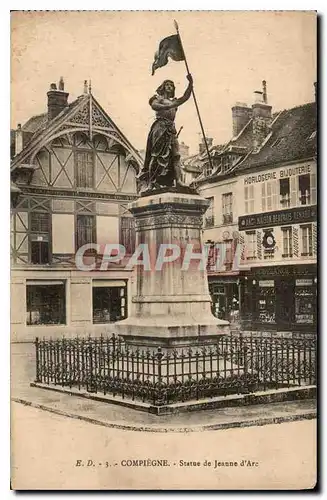 Cartes postales Compiegne Statue de Jeanne d'Arc Horlogerie Bijouterie Maison Beauvais Renard