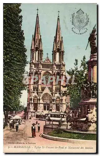 Cartes postales Marseille Eglise St Vincent de Paul et Monument des Mobiles