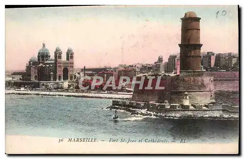 Cartes postales Marseille Fort St Jan et Cathedrale