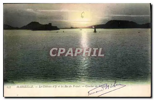 Cartes postales Marseille le Chateau d'If et les Ies du Frioul Coucher de soleil