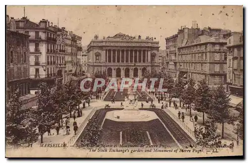 Ansichtskarte AK Marseille Square de la Bourse et monument de Pierre Puget