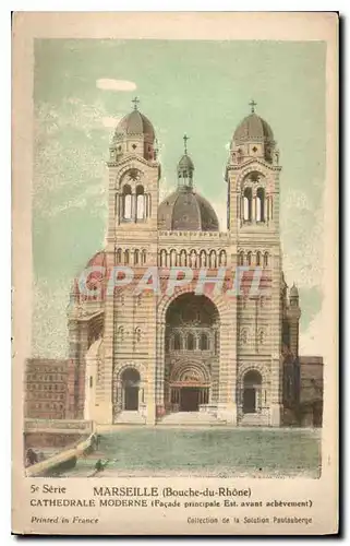 Cartes postales Marseille Bouches du Rhone Cathedrale Moderne Facade principal Est avant achevement Bateaux