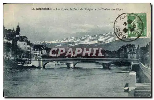 Cartes postales Grenoble les Quias le pont de l'Hopital et la Chaine des Alpes